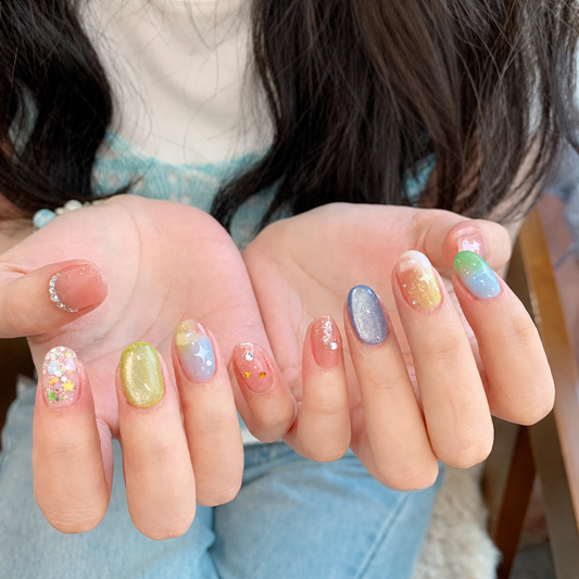 Summer Glass-Bead Cat Eye Press-On Nails product image