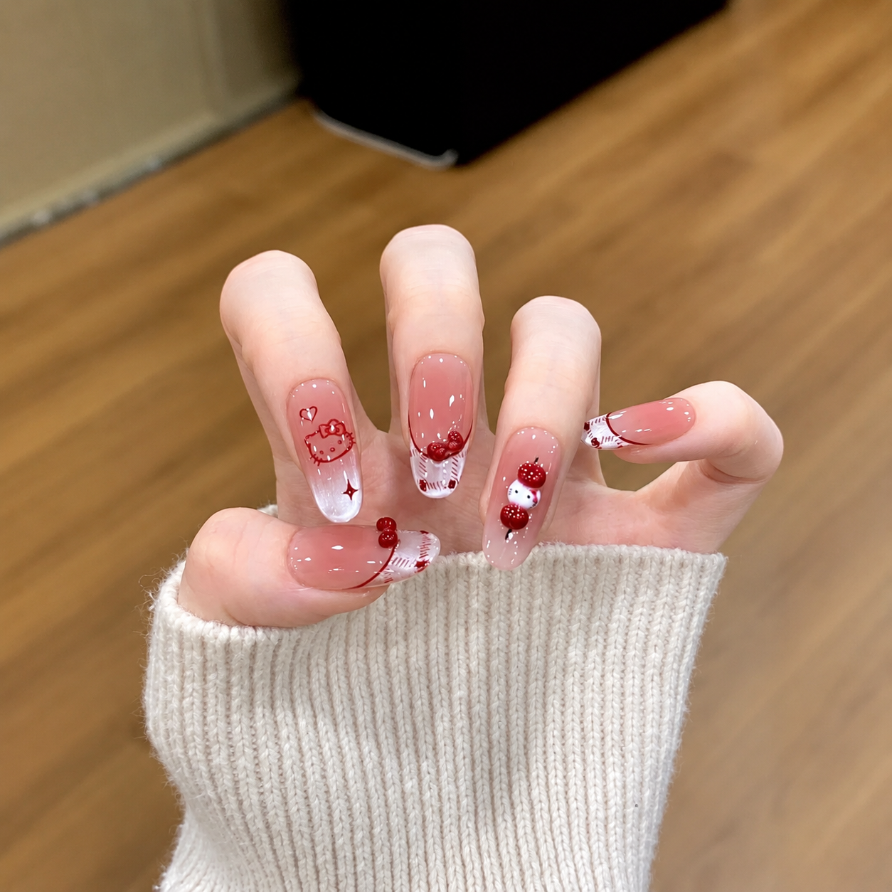Burgundy Kitty Heart Cat Eye Press-On Nails product image