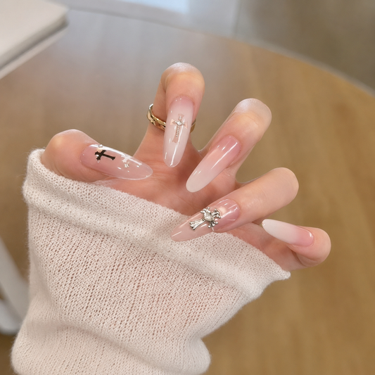 White Gloss Cross Cat Eye Press-On Nails product image