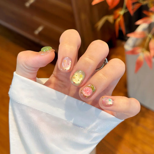 Hand-drawn Kuajiro Instagram-style Cat Eye Nail Tips - Short, Skin-whitening, Purely Handmade Press-on Nails, Handcrafted Manicure Nail Patches