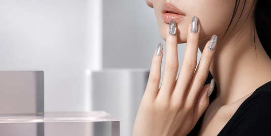 Editorial press-on manicure with crystal details