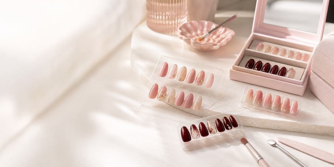 Press-on nail sets prepared for at-home wear