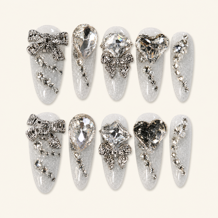 Long crystal bridal rhinestone press-on nails