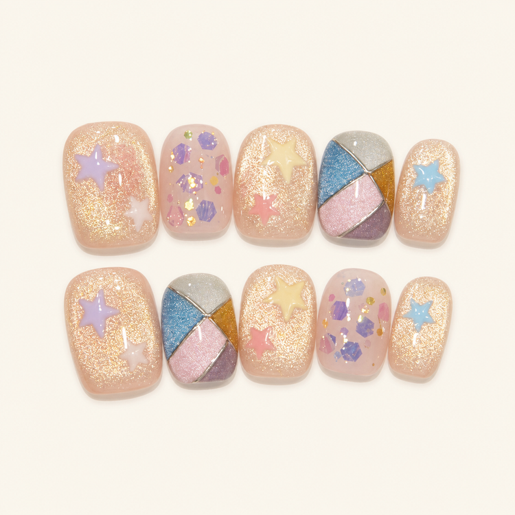 Squoval dopamine star cat-eye press-on nails