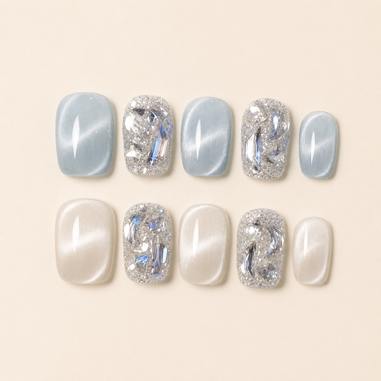 Best-selling moonlit blue cat-eye press-on nails