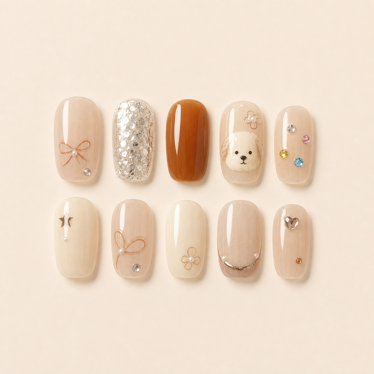 Short Korean sweet-cool puppy press-on nails
