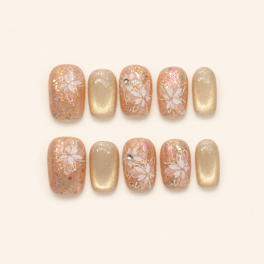 Golden Veil Floral Glass Press-On Nails product image