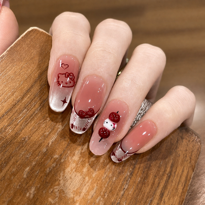 Hand-Painted Kitty Cat Eye Press-On Nails