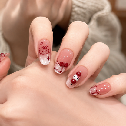 Hand-Painted Kitty Cat Eye Press-On Nails