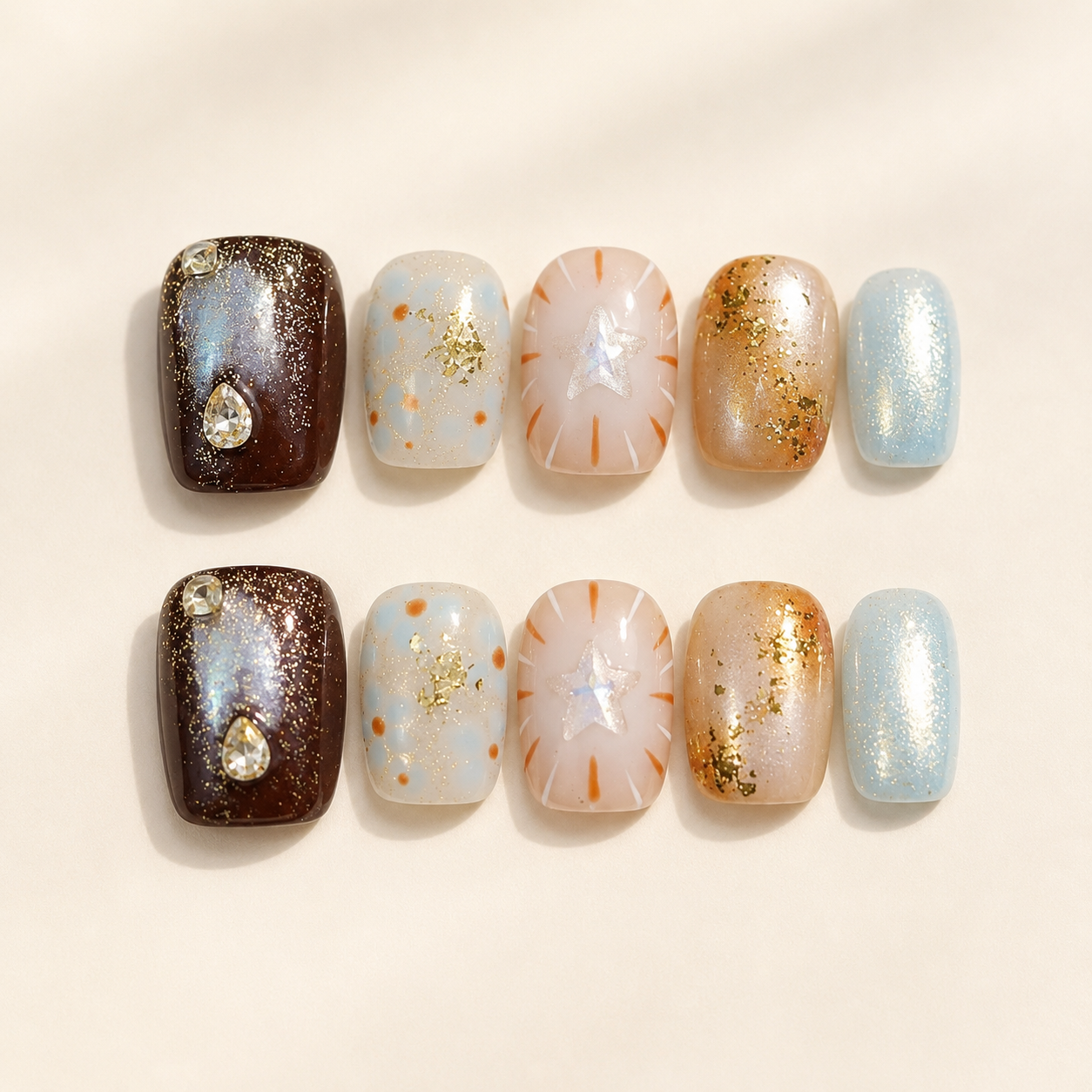 Hand-Painted Star Cat Eye Press-On Nails