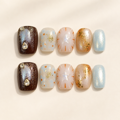 Hand-Painted Star Cat Eye Press-On Nails