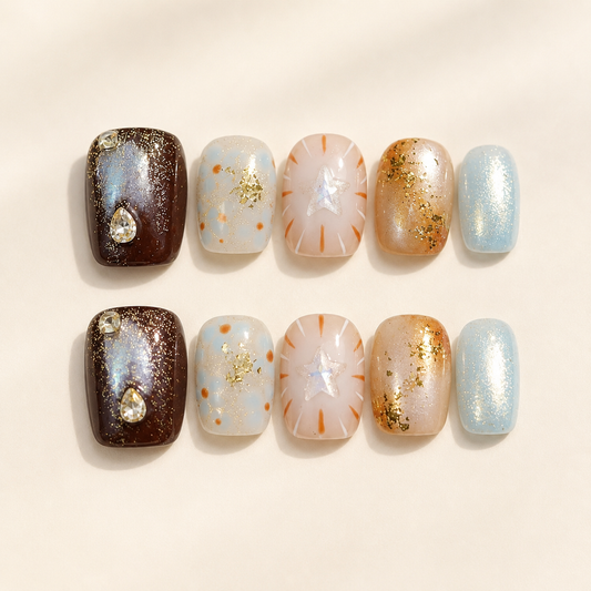 Hand-Painted Star Cat Eye Press-On Nails product image