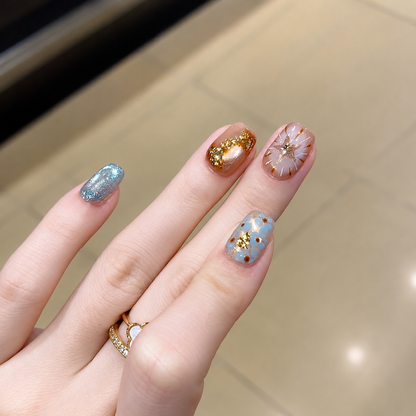 Hand-Painted Star Cat Eye Press-On Nails