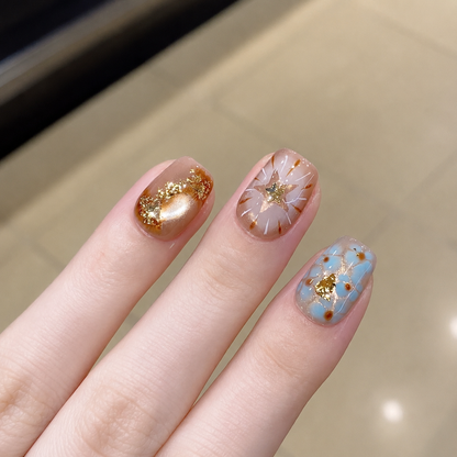 Hand-Painted Star Cat Eye Press-On Nails