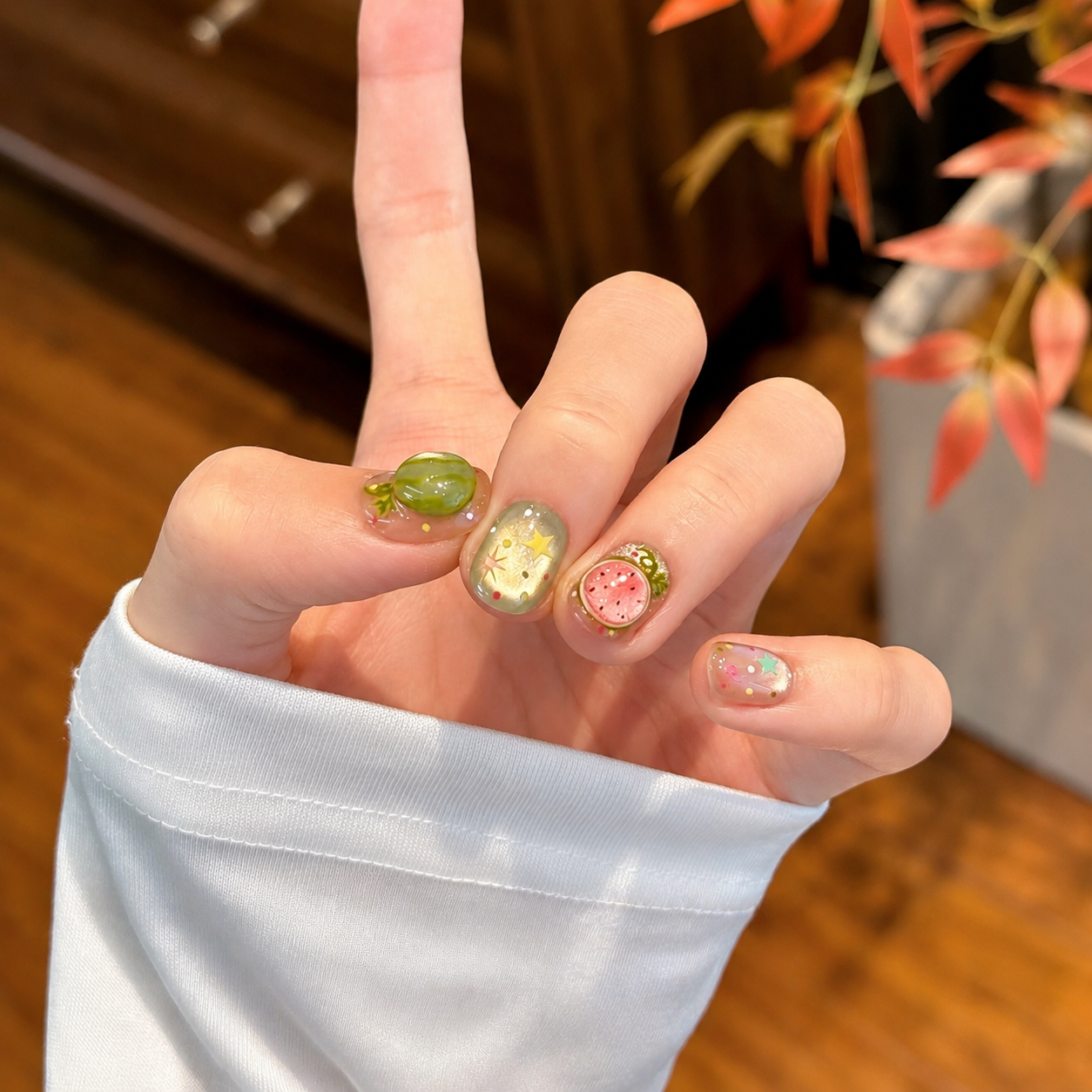 Hand-Painted Character Cat Eye Press-On Nails