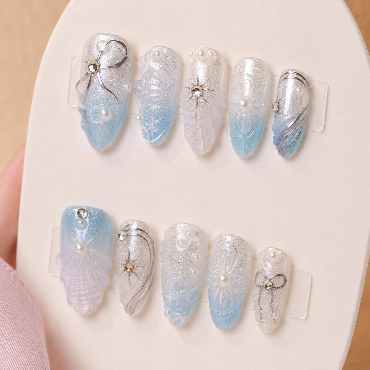 Ocean Pearl Blue Jelly Press-On Nails – Pearl Edition