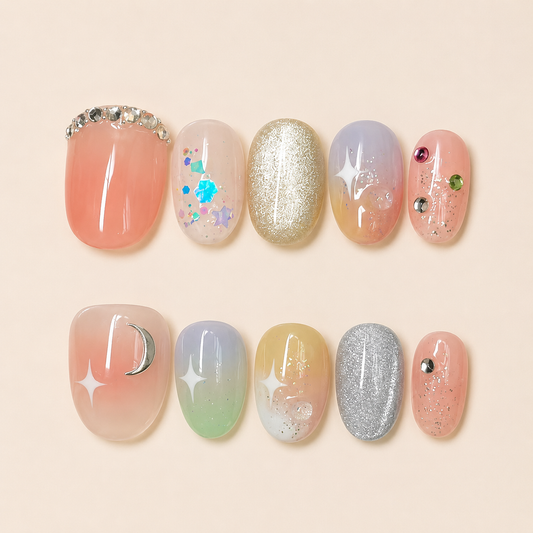 Summer Glass-Bead Cat Eye Press-On Nails product image
