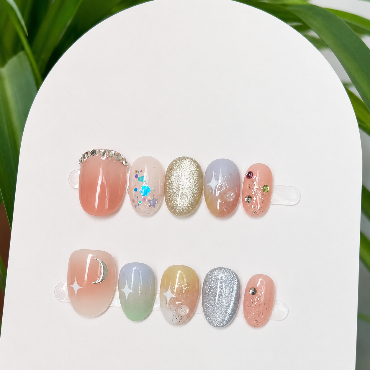 Summer Glass-Bead Cat Eye Press-On Nails