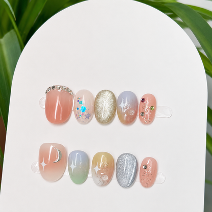 Summer Glass-Bead Cat Eye Press-On Nails