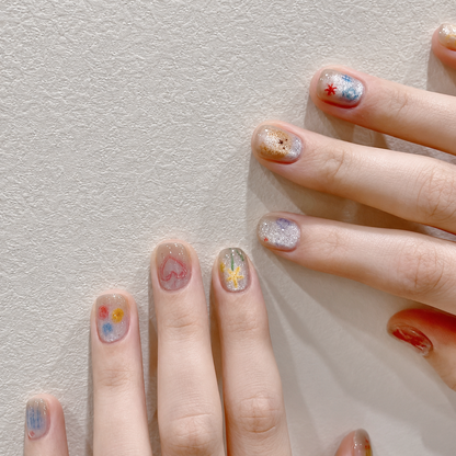 Playful Painted Glass-Bead Press-On Nails
