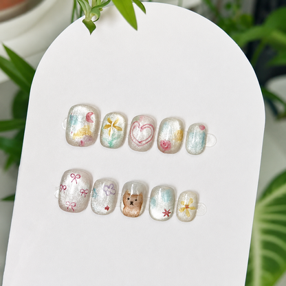 Playful Painted Glass-Bead Press-On Nails