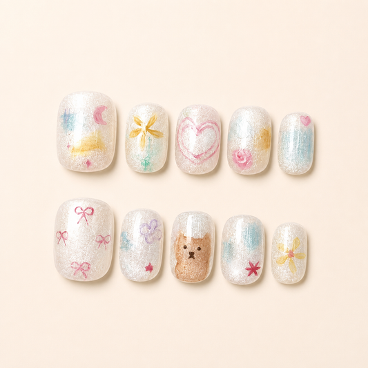 Playful Painted Glass-Bead Press-On Nails product image