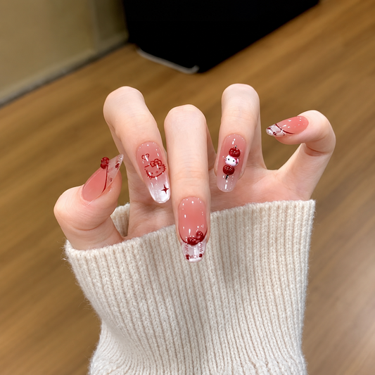 Burgundy Kitty Heart Cat Eye Press-On Nails product image