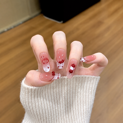 Burgundy Kitty Heart Cat Eye Press-On Nails product image