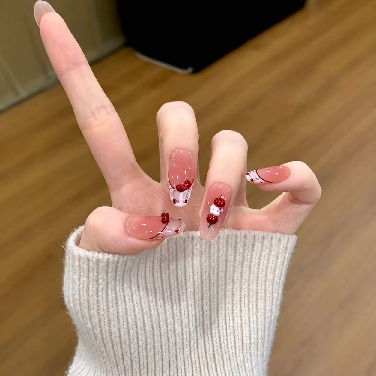 Burgundy Kitty Heart Cat Eye Press-On Nails product image