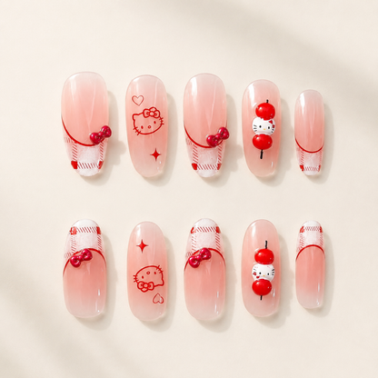 Burgundy Kitty Heart Cat Eye Press-On Nails product image