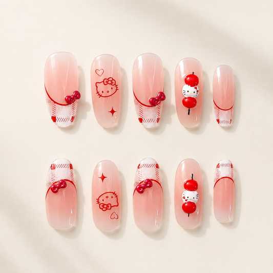 Burgundy Kitty Heart Cat Eye Press-On Nails product image
