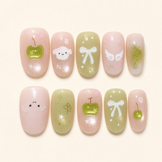 Green Apple Bow Press-On Nails product image