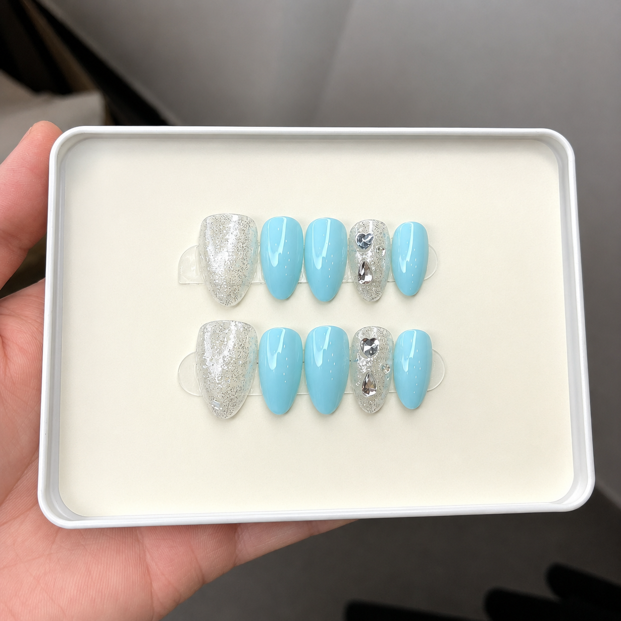 Peacock Blue Glass Cat Eye Press-On Nails product image