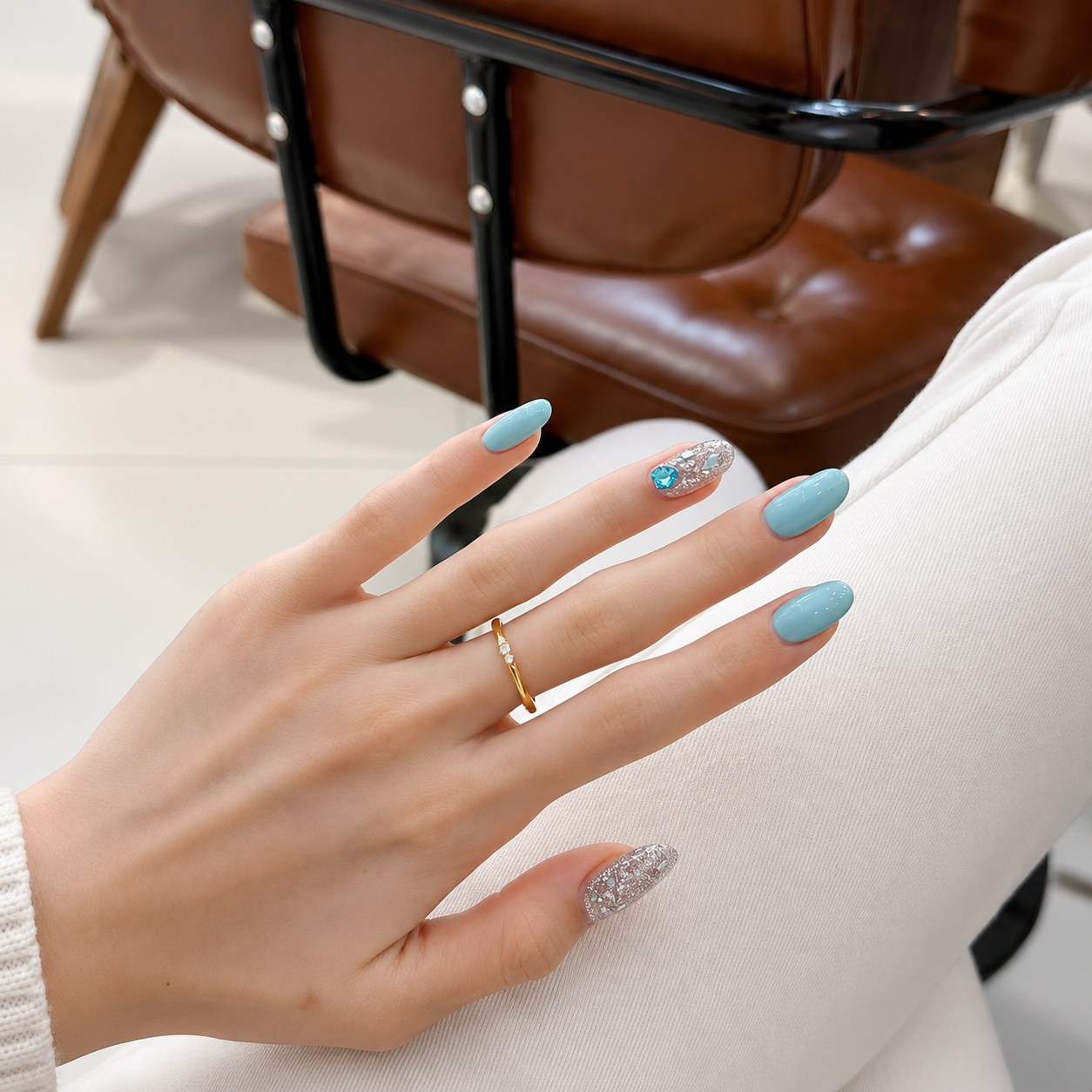 Peacock Blue Glass Cat Eye Press-On Nails product image