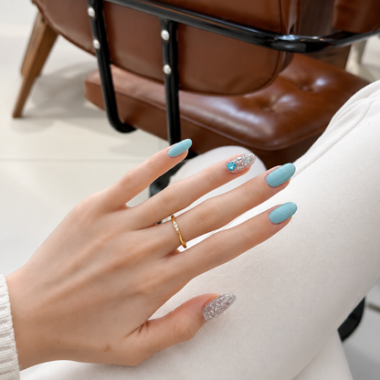 Peacock Blue Glass Cat Eye Press-On Nails product image