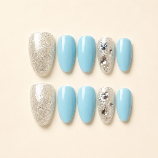 Peacock Blue Glass Cat Eye Press-On Nails product image