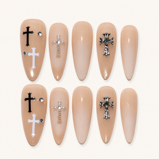 White Gloss Cross Cat Eye Press-On Nails product image