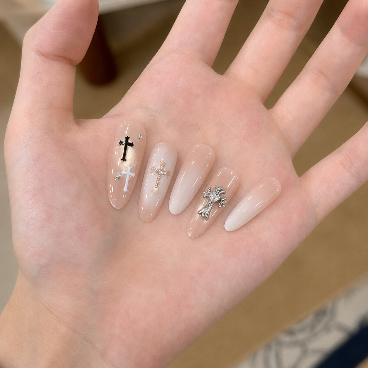 White Gloss Cross Cat Eye Press-On Nails product image