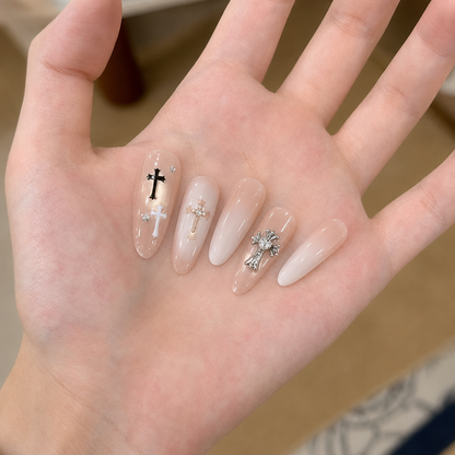 White Gloss Cross Cat Eye Press-On Nails product image