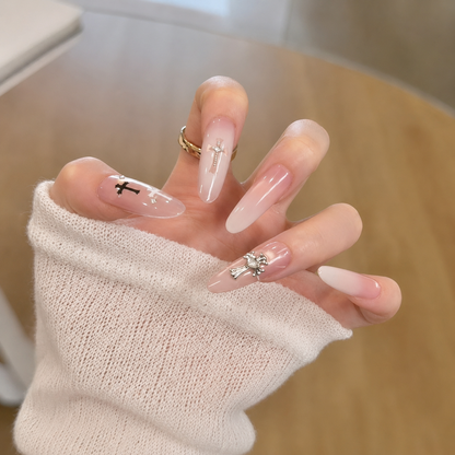 White Gloss Cross Cat Eye Press-On Nails product image