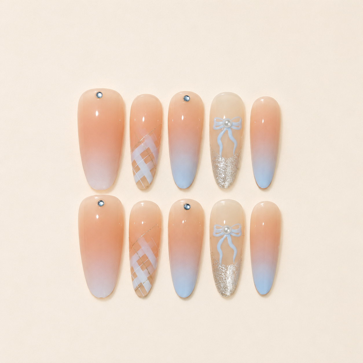 Baby Blue Ombre Bow Press-On Nails product image