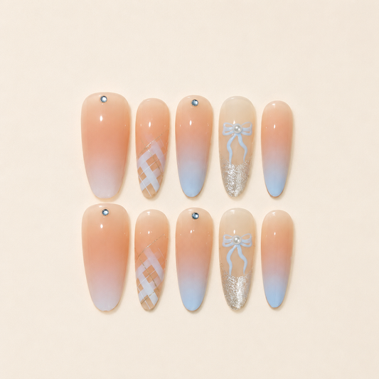 Baby Blue Ombre Bow Press-On Nails product image