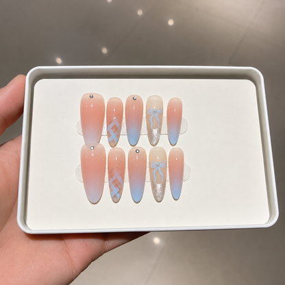 Baby Blue Ombre Bow Press-On Nails product image