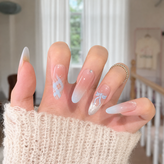 Baby Blue Ombre Bow Press-On Nails product image