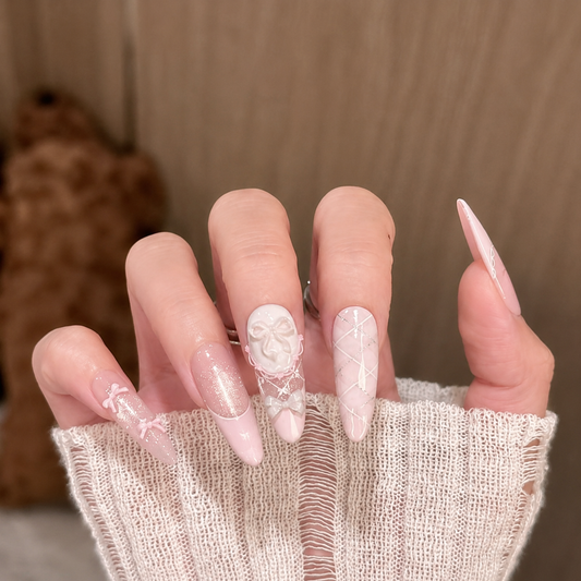 Lace Bow Cat Eye Press-On Nails product image