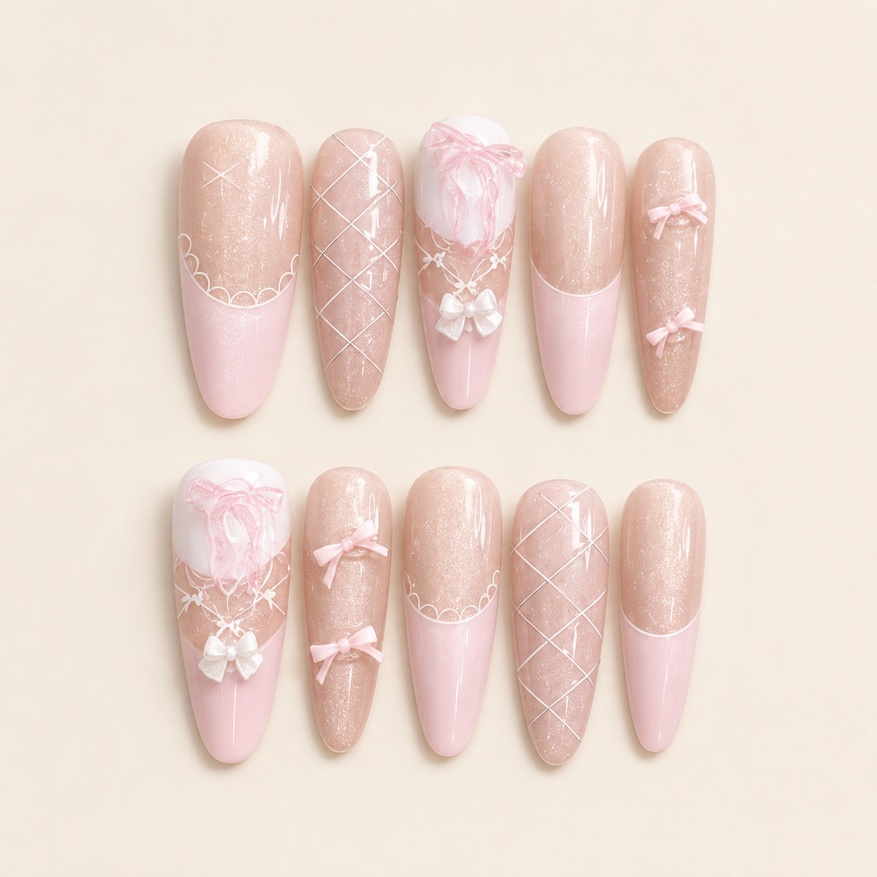 Lace Bow Cat Eye Press-On Nails product image