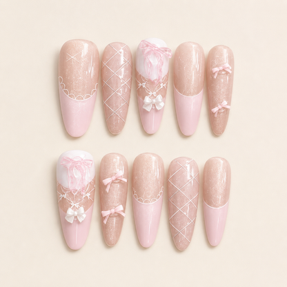 Lace Bow Cat Eye Press-On Nails product image
