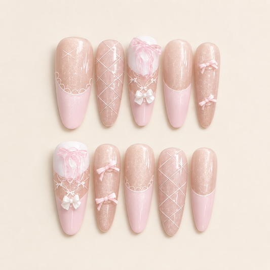 Lace Bow Cat Eye Press-On Nails product image