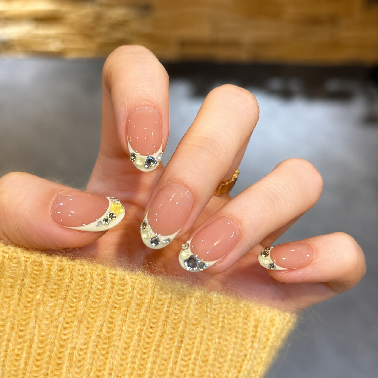 Milky White French Rhinestone Press-On Nails product image