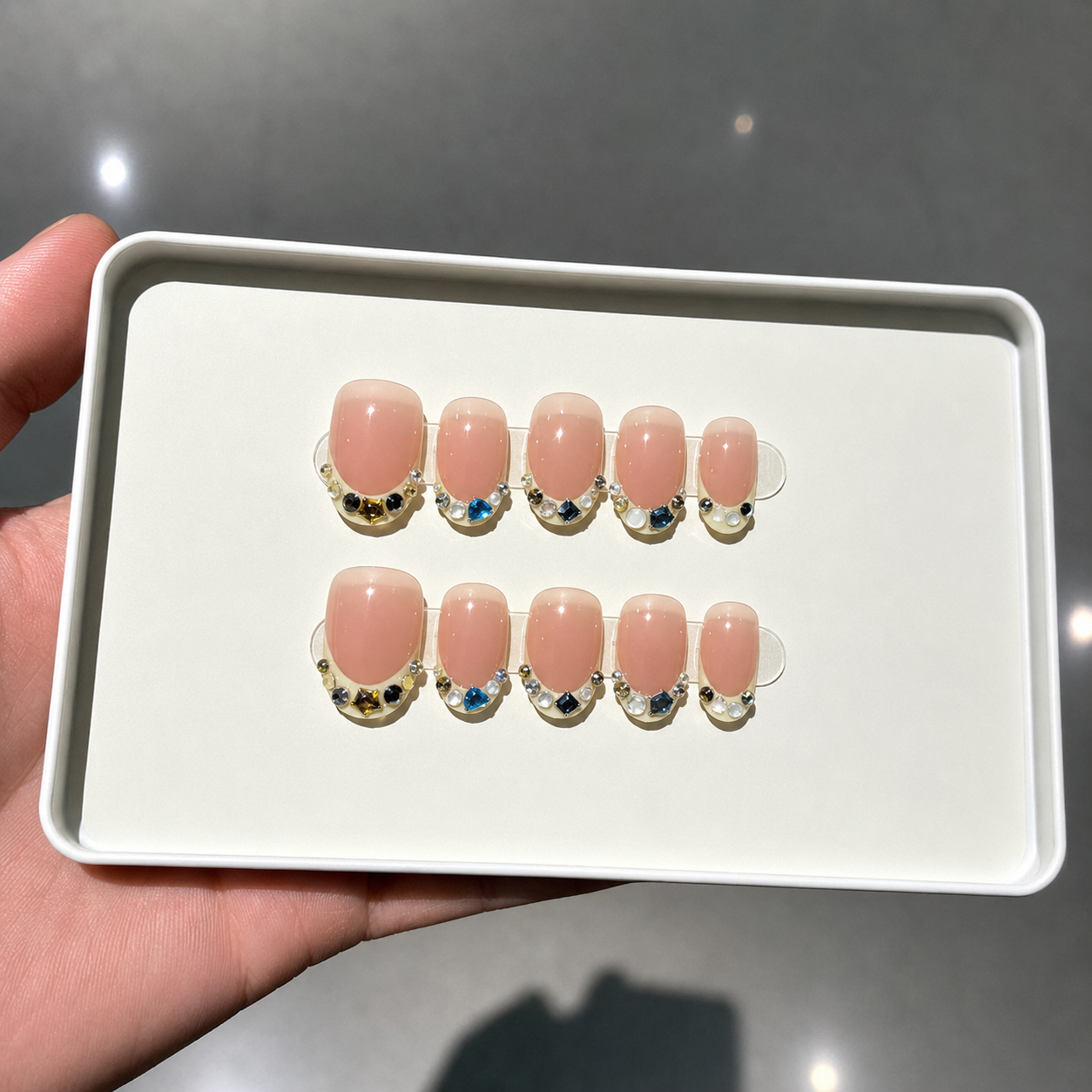 Milky White French Rhinestone Press-On Nails product image